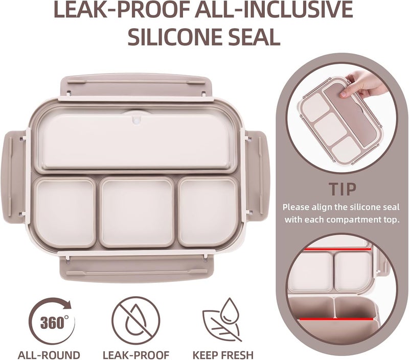 QQKO Bento Box Adult Lunch Box, Lunch Containers for Adults Men Women, Kids Lunch Boxes for School with 4 Compartments, Sauce Container, Utensils and Muffin Cups, Brown - Image 5